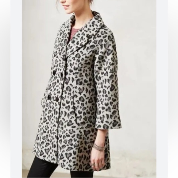 Anthropologie Jackets & Blazers - Anthropologie Elevenses gray animal print‎ swing trapeze coat ladies size Small